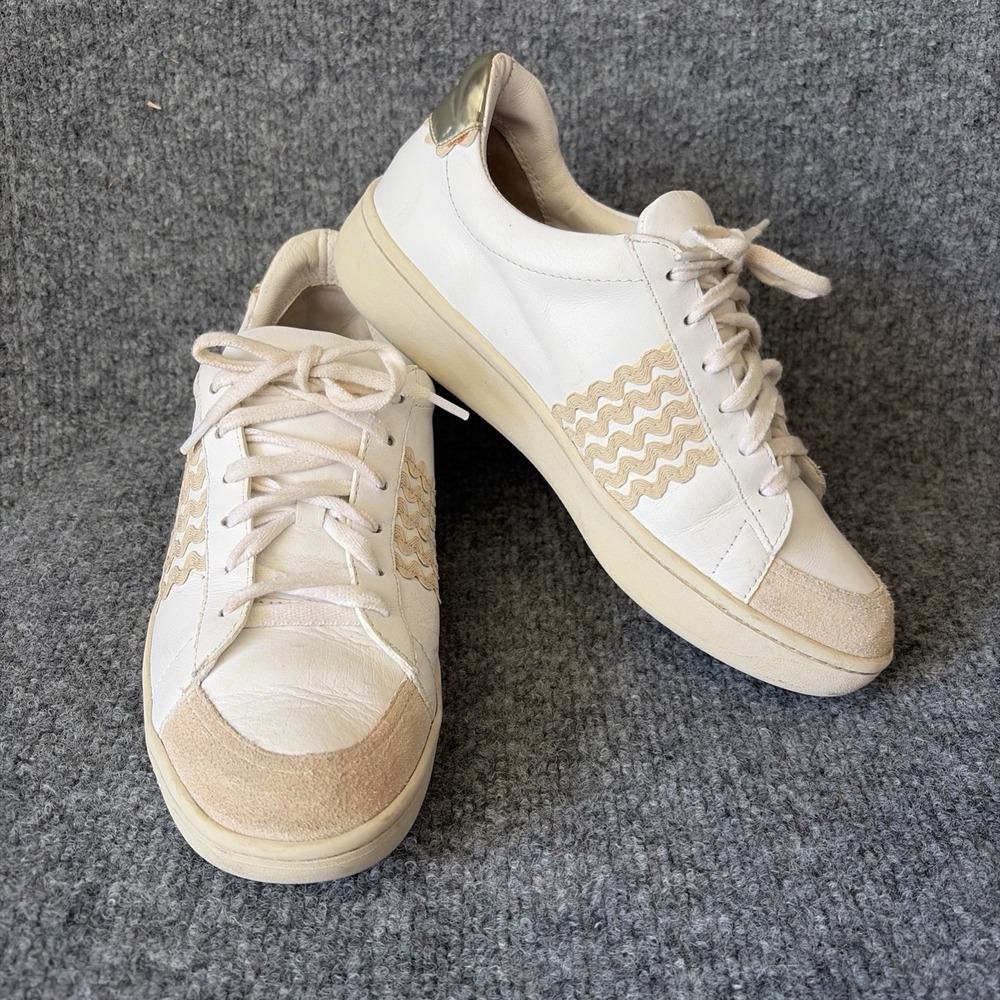 Loeffler Randall Sneaker Women 7 White Beige Leather Low Top Wavy Detail
